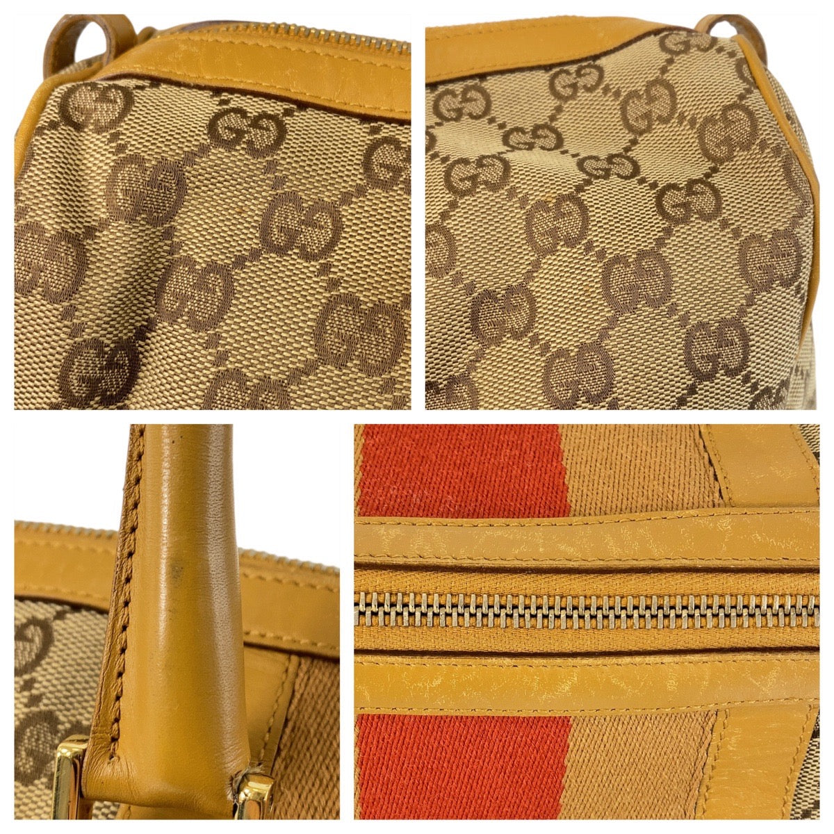 14288
GUCCI グッチ シェリーライン ベージュ レッド ゴールド金具 GGキャンバス / レザー 000 0846 ハンドバッグ ボストンバッグ  レディース