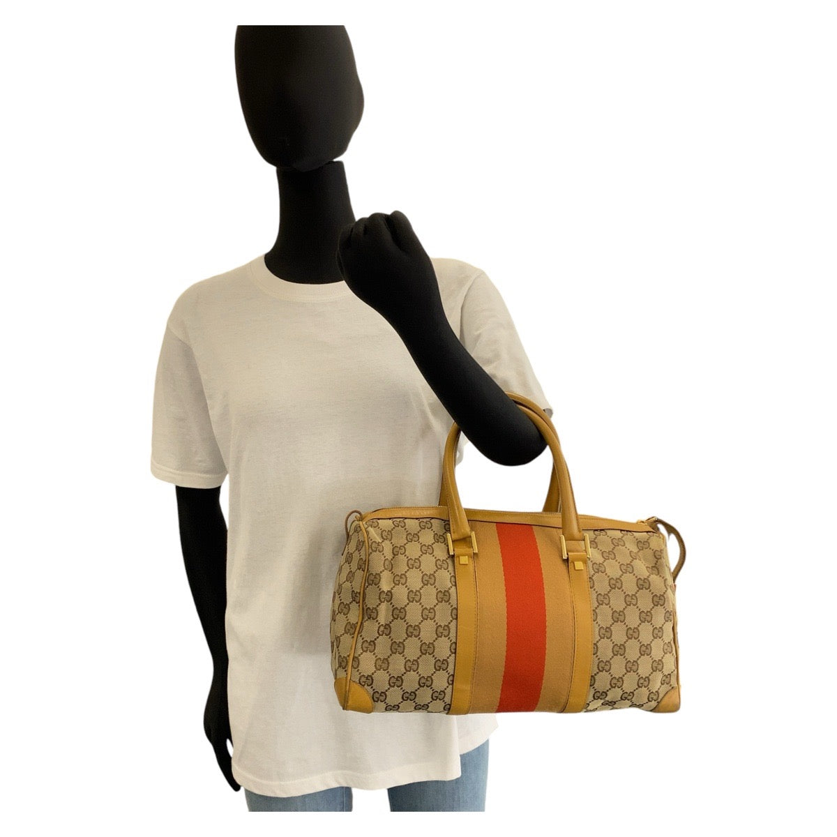 14288
GUCCI グッチ シェリーライン ベージュ レッド ゴールド金具 GGキャンバス / レザー 000 0846 ハンドバッグ ボストンバッグ  レディース
