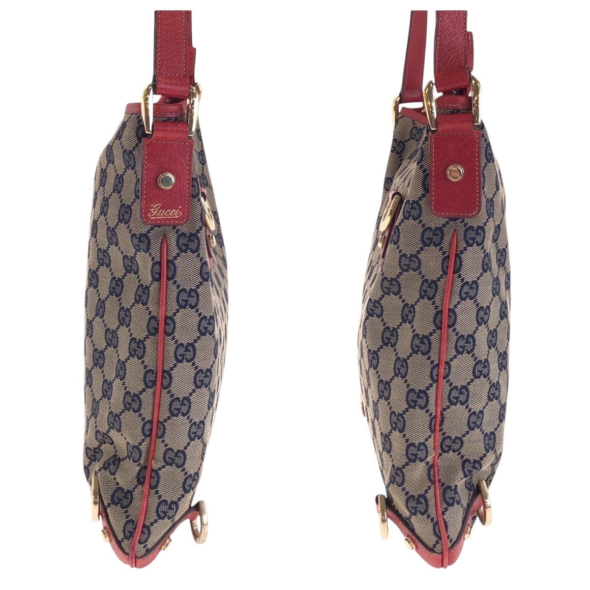 14289
GUCCI グッチ アビー ネイビー レッド ゴールド金具 GGキャンバス / レザー 131326 斜め掛け シャルダーバッグ  レディース