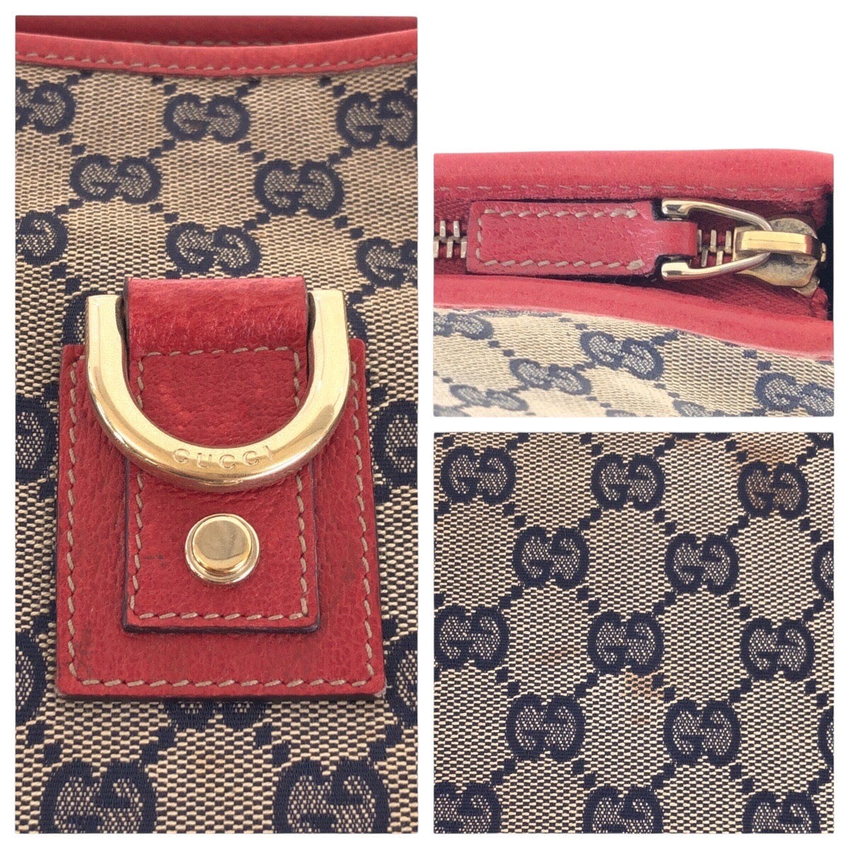 14289
GUCCI グッチ アビー ネイビー レッド ゴールド金具 GGキャンバス / レザー 131326 斜め掛け シャルダーバッグ  レディース