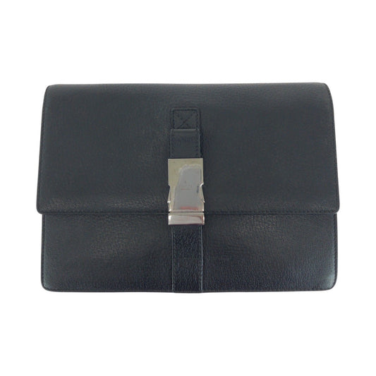 14290
GUCCI グッチ ブラック 黒 シルバー金具 レザー 131213 セカンドバッグ クラッチバッグ  メンズ