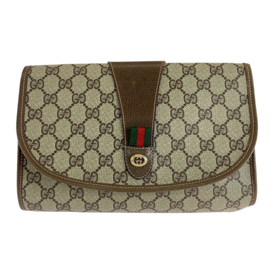 14293
GUCCI グッチ シェリーライン オールドグッチ ブラウン  ゴールド金具 PVC / レザー 156 01 030 クラッチバッグ セカンドバッグ  レディース