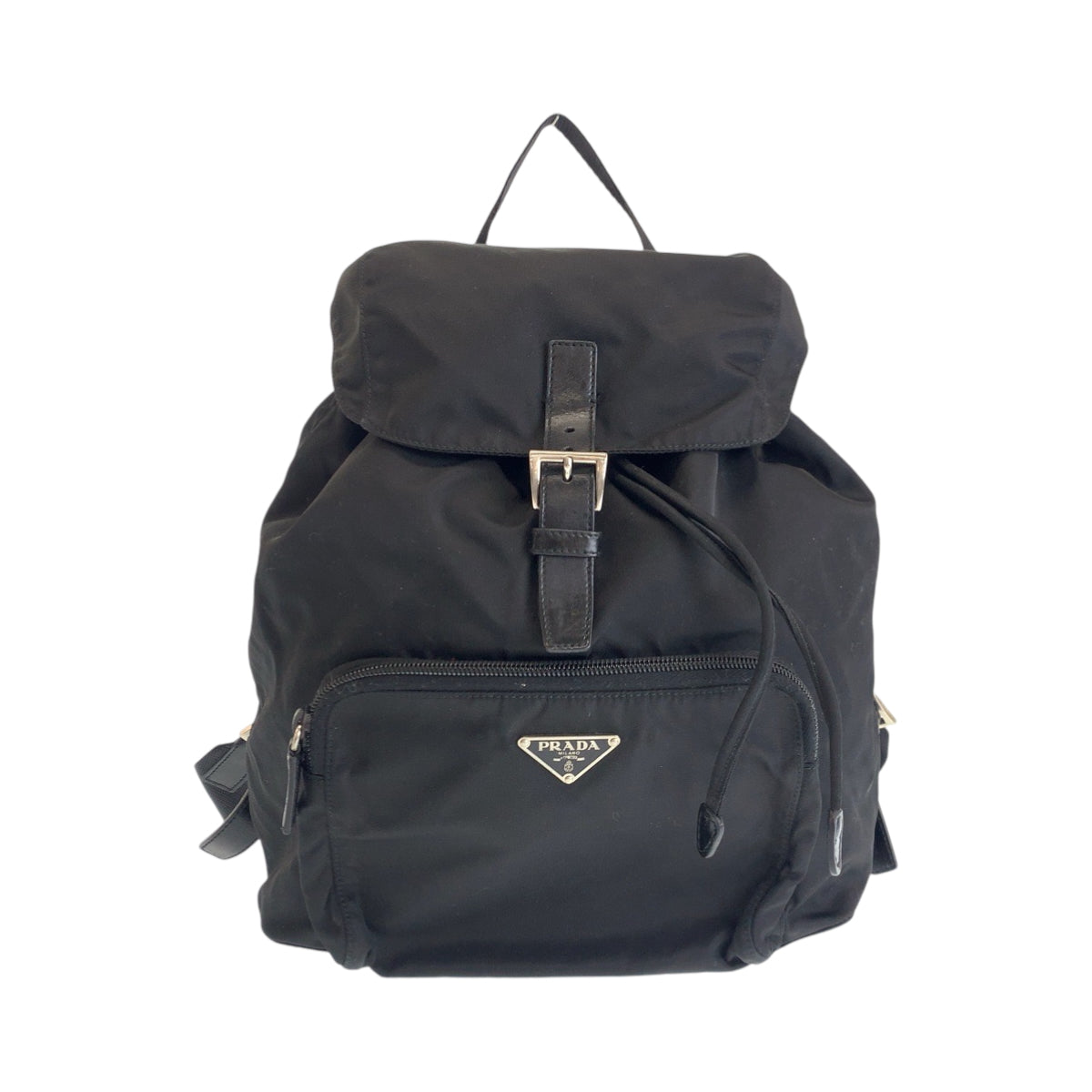 14295
PRADA プラダ テスート 三角ロゴプレート ブラック 黒 シルバー金具 ナイロン リュックサック バックパック  レディース