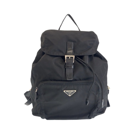 14295
PRADA プラダ テスート 三角ロゴプレート ブラック 黒 シルバー金具 ナイロン リュックサック バックパック  レディース