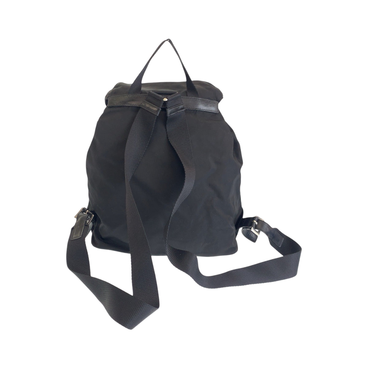 14295
PRADA プラダ テスート 三角ロゴプレート ブラック 黒 シルバー金具 ナイロン リュックサック バックパック  レディース