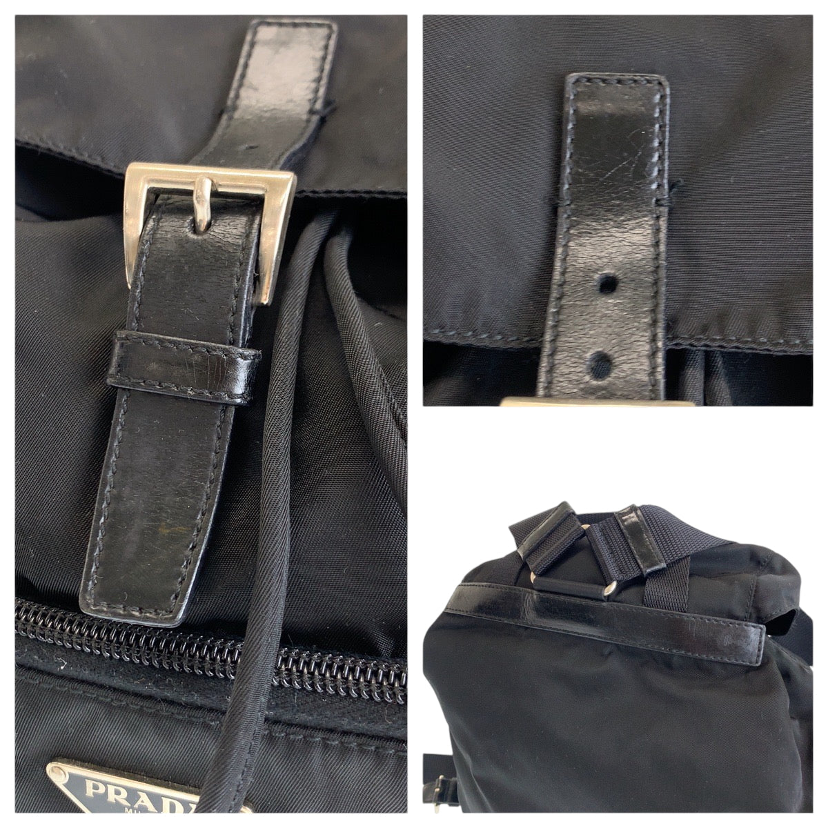 14295
PRADA プラダ テスート 三角ロゴプレート ブラック 黒 シルバー金具 ナイロン リュックサック バックパック  レディース