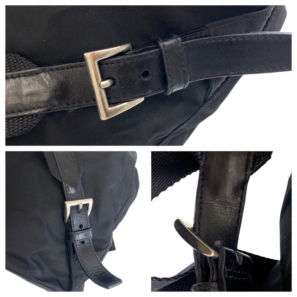 14295
PRADA プラダ テスート 三角ロゴプレート ブラック 黒 シルバー金具 ナイロン リュックサック バックパック  レディース
