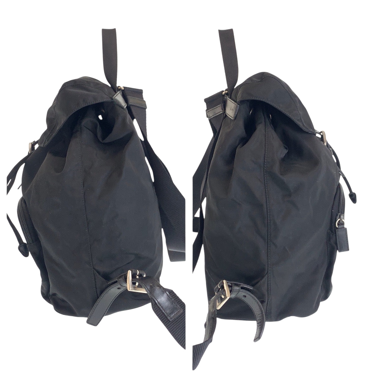 14295
PRADA プラダ テスート 三角ロゴプレート ブラック 黒 シルバー金具 ナイロン リュックサック バックパック  レディース