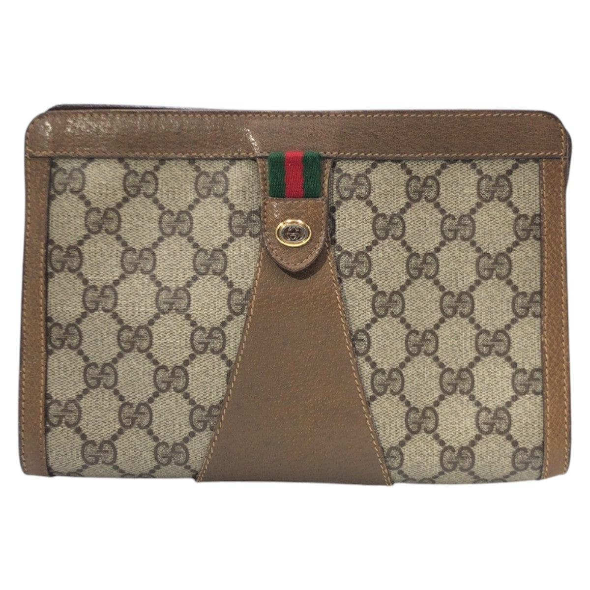13839
GUCCI グッチ ヴィンテージ シェリーライン オールドグッチ ベージュ ブラウン ゴールド金具 GGスプリームキャンバス 89 01 032 クラッチバッグ セカンドバッグ  メンズ