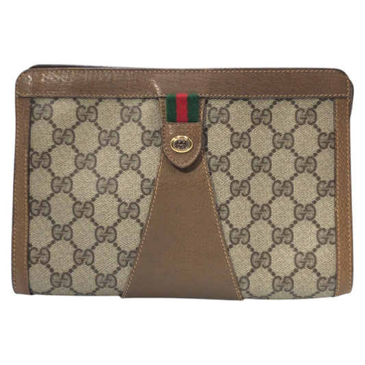 13839
GUCCI グッチ ヴィンテージ シェリーライン オールドグッチ ベージュ ブラウン ゴールド金具 GGスプリームキャンバス 89 01 032 クラッチバッグ セカンドバッグ  メンズ