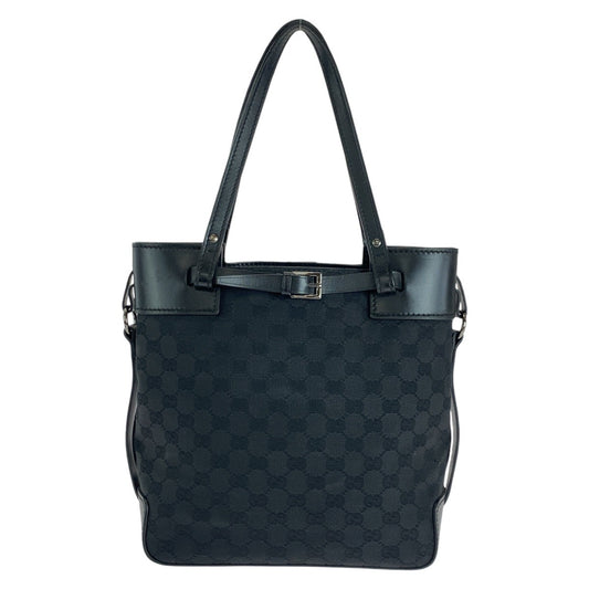 14296
GUCCI グッチ ブラック 黒 シルバー金具 GGキャンバス / レザー 107757 トートバッグ ショルダーバッグ  レディース
