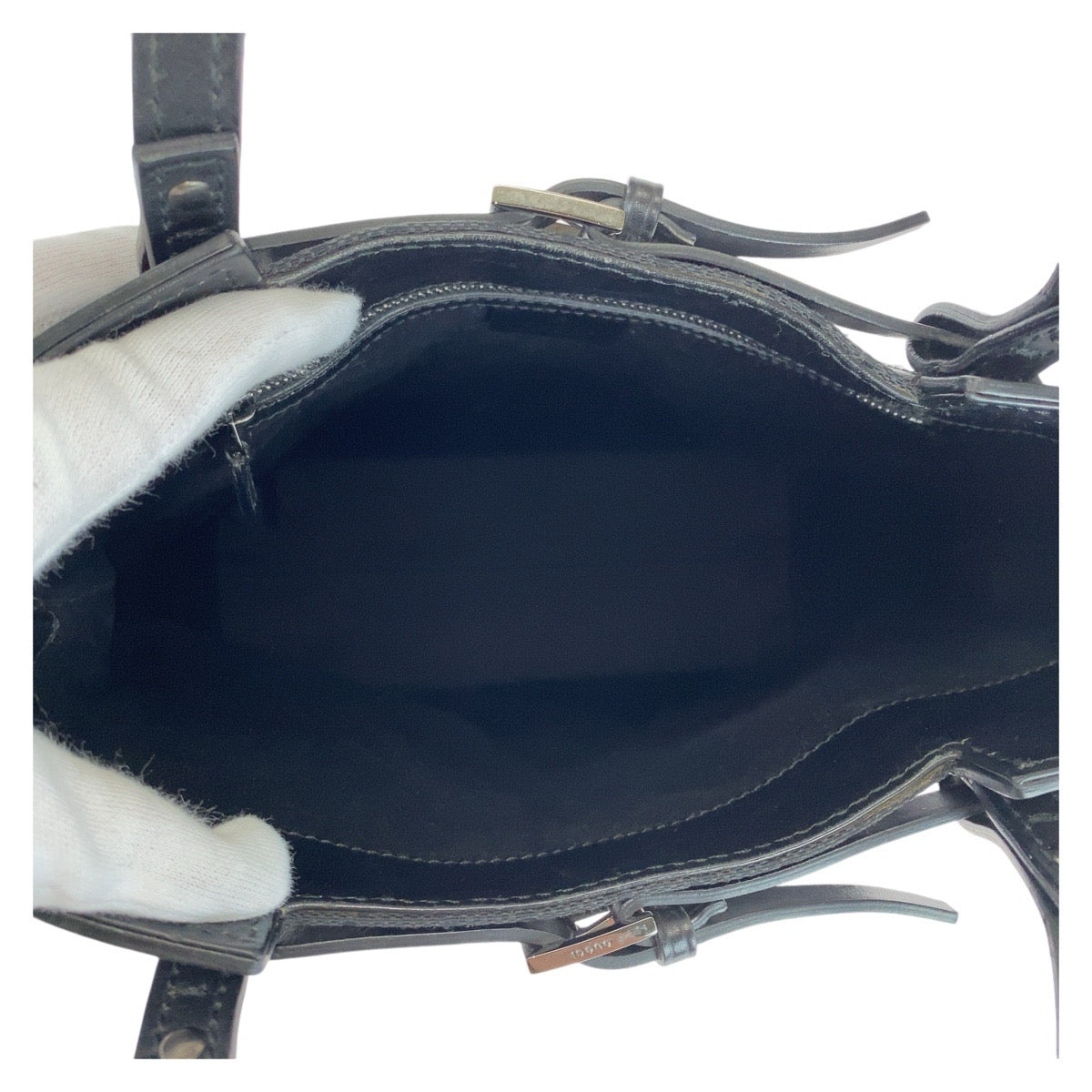 14296
GUCCI グッチ ブラック 黒 シルバー金具 GGキャンバス / レザー 107757 トートバッグ ショルダーバッグ  レディース