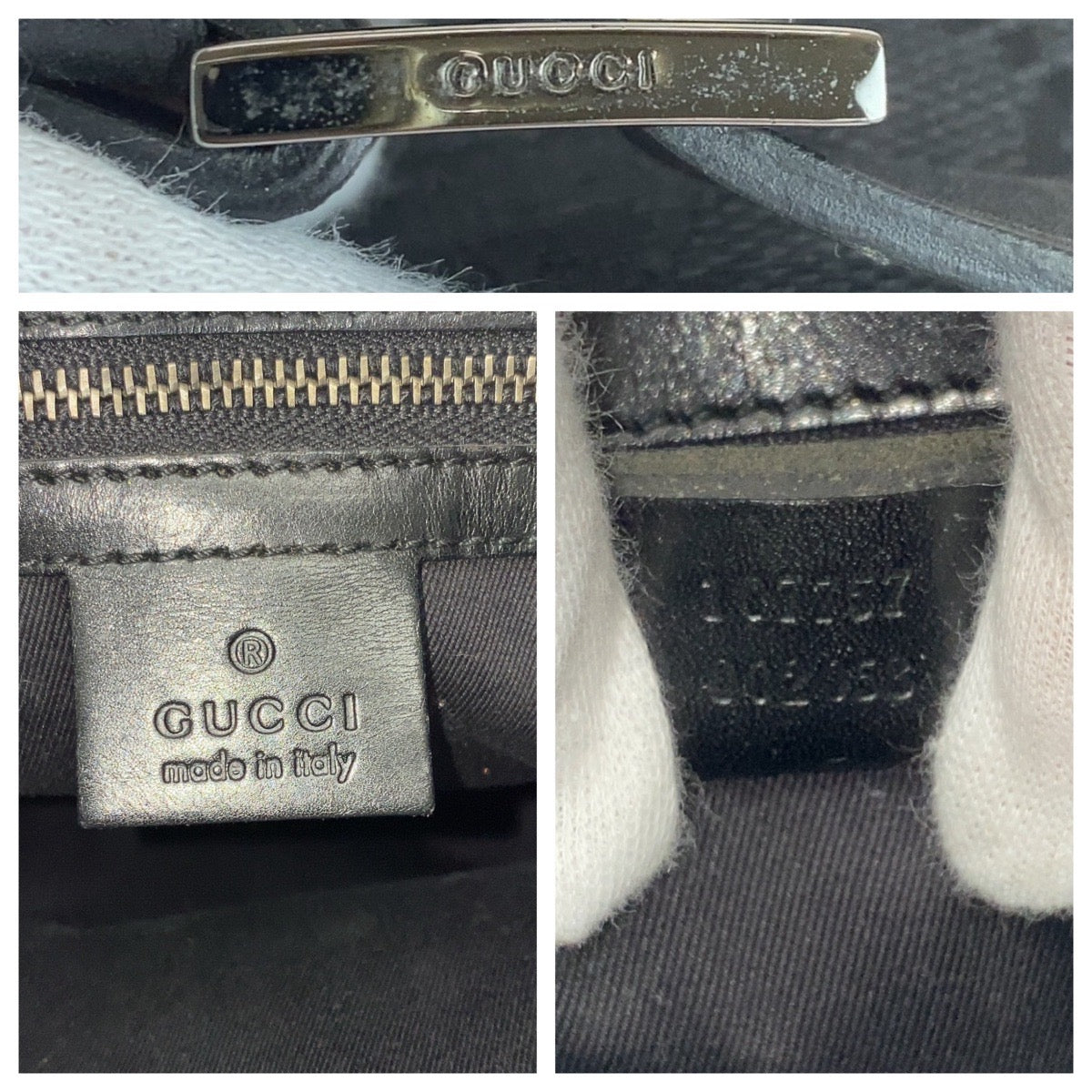 14296
GUCCI グッチ ブラック 黒 シルバー金具 GGキャンバス / レザー 107757 トートバッグ ショルダーバッグ  レディース