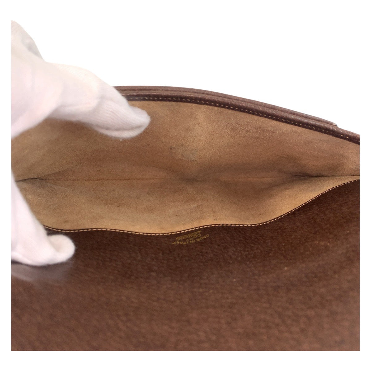 14297
GUCCI グッチ ブラウン ゴールド金具 GGキャンバス / レザー クラッチバッグ  レディース
