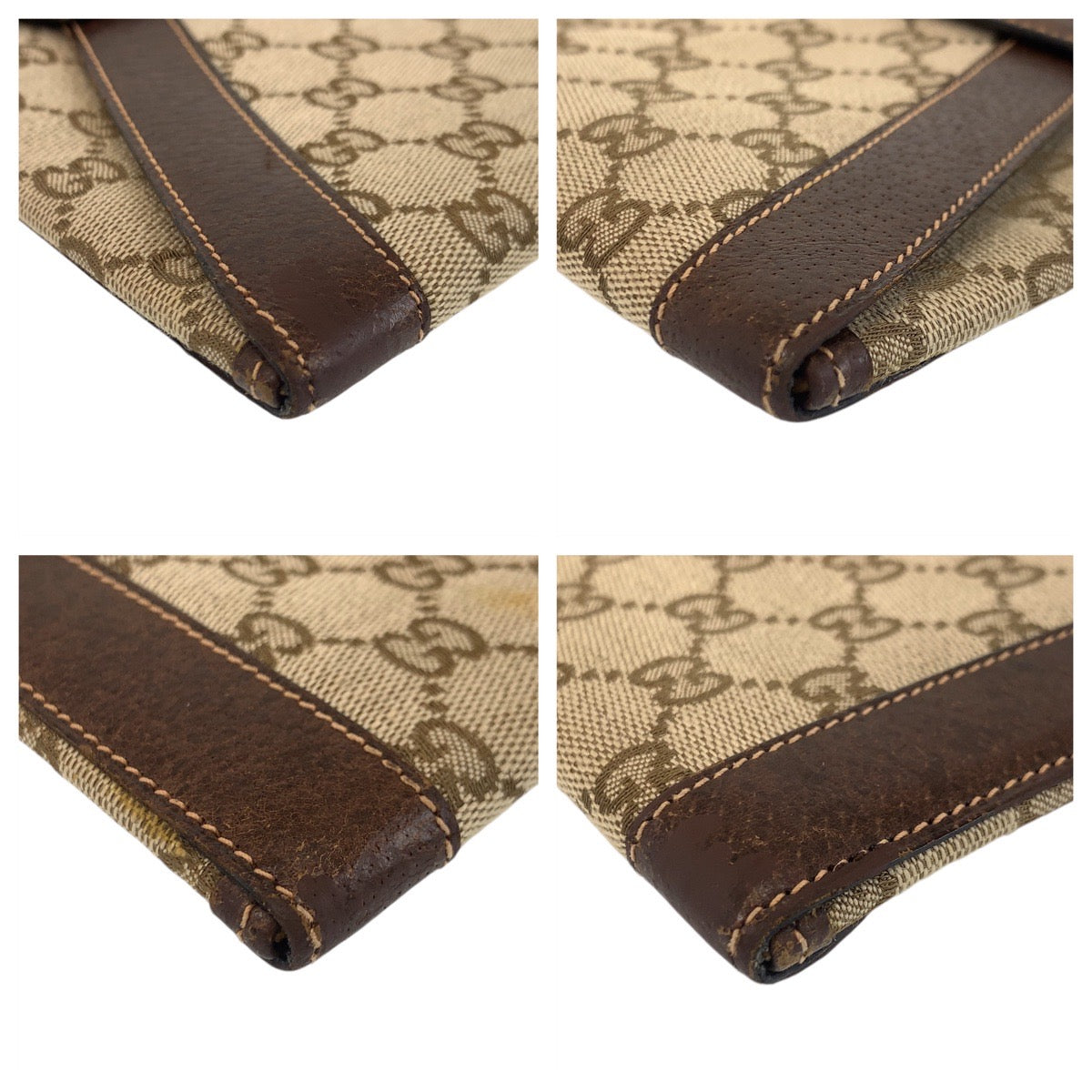 14297
GUCCI グッチ ブラウン ゴールド金具 GGキャンバス / レザー クラッチバッグ  レディース