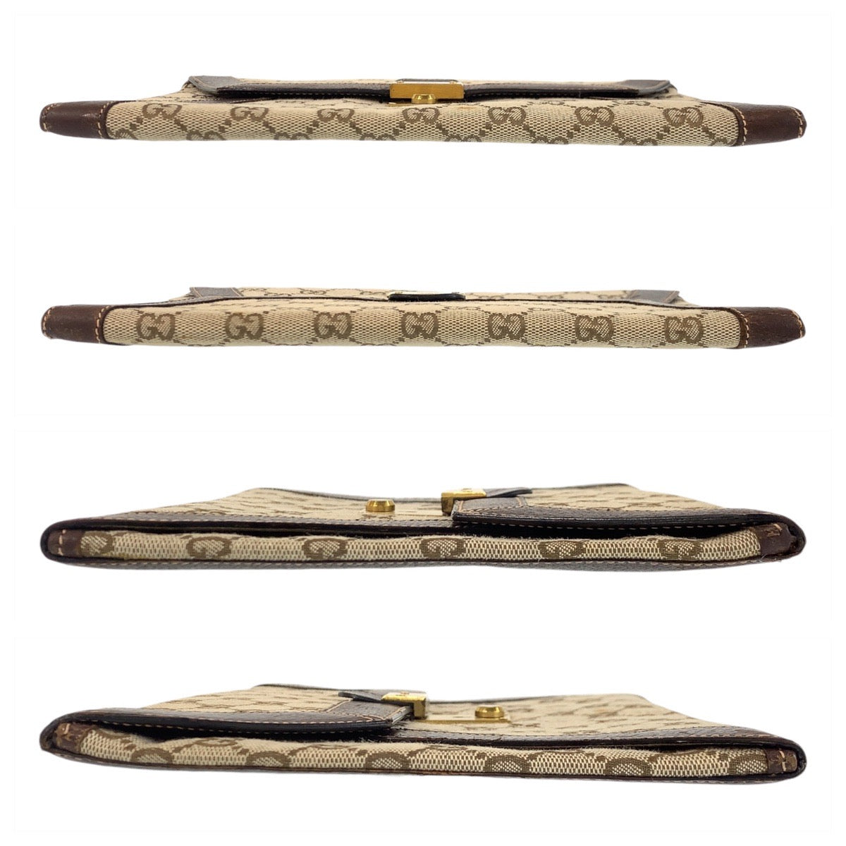 14297
GUCCI グッチ ブラウン ゴールド金具 GGキャンバス / レザー クラッチバッグ  レディース