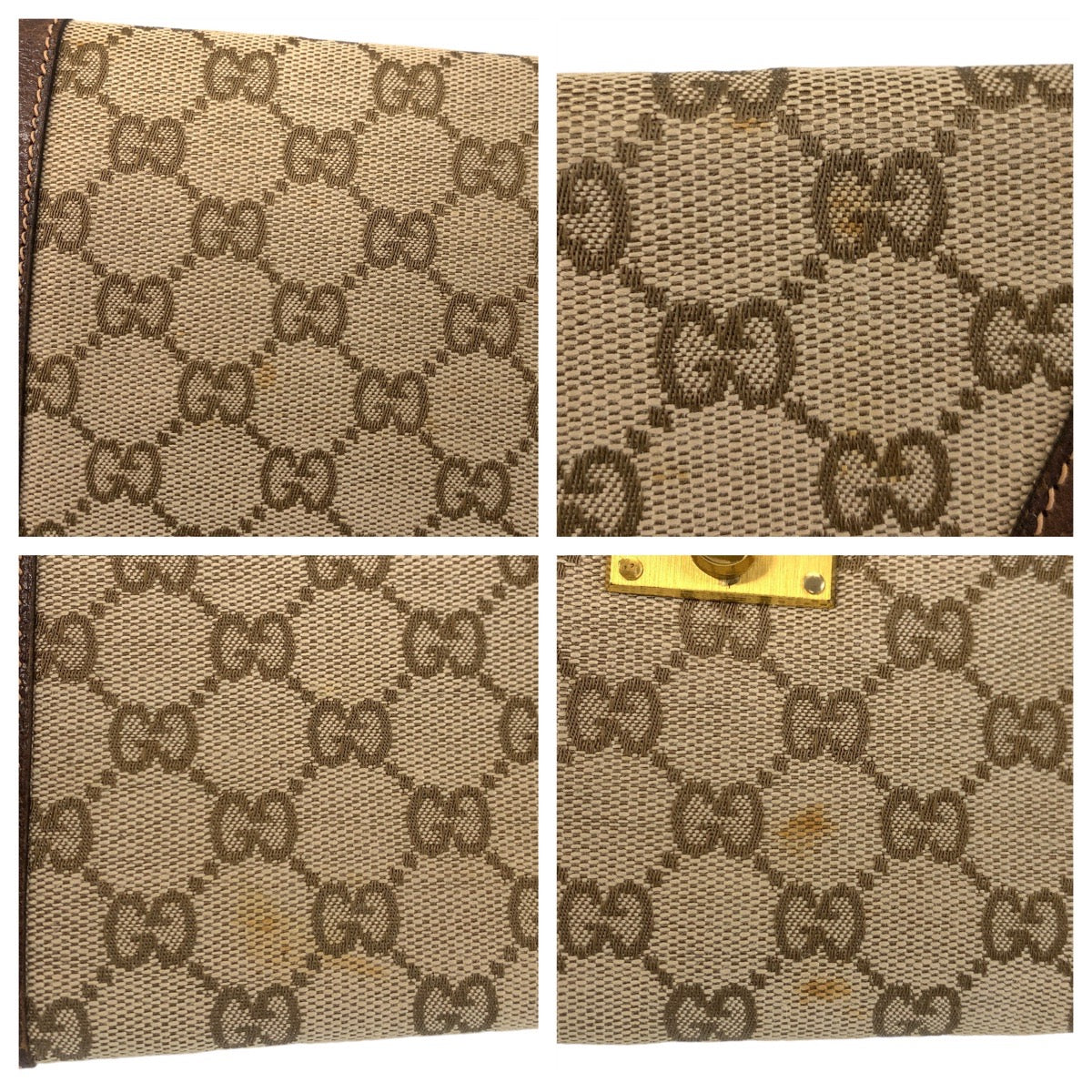 14297
GUCCI グッチ ブラウン ゴールド金具 GGキャンバス / レザー クラッチバッグ  レディース