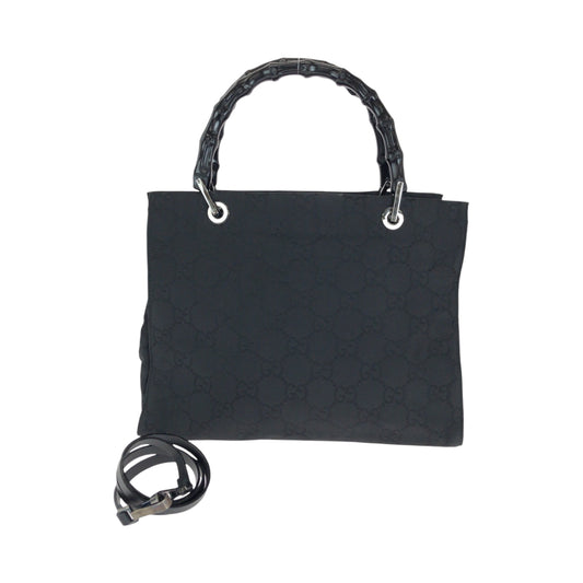 14298
GUCCI グッチ バンブー ブラック 黒 シルバー金具 GGキャンバス 002 1015 トートバッグ ハンドバッグ  レディース