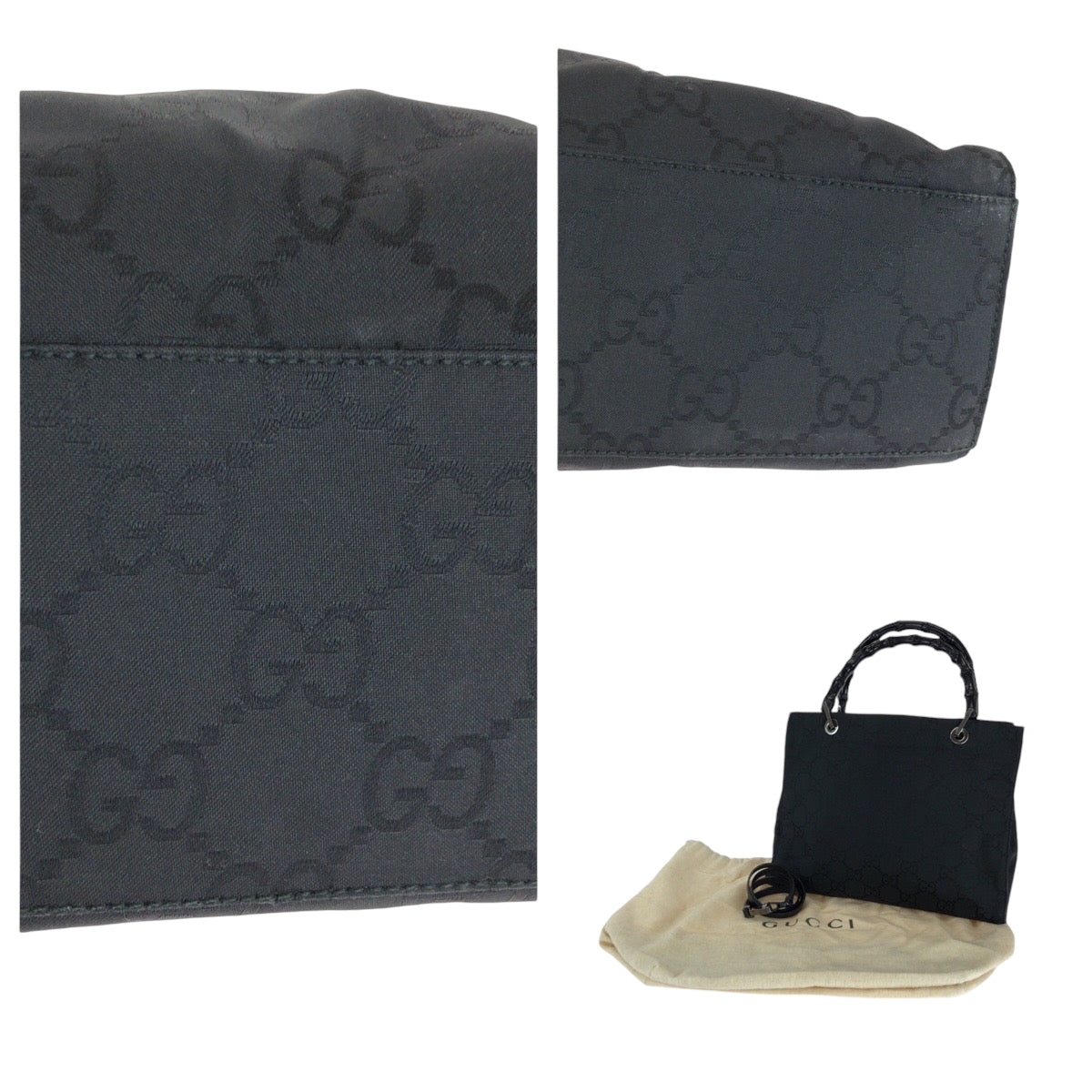 14298
GUCCI グッチ バンブー ブラック 黒 シルバー金具 GGキャンバス 002 1015 トートバッグ ハンドバッグ  レディース