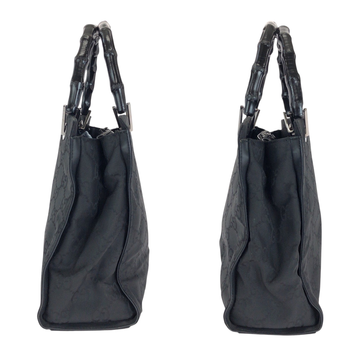 14298
GUCCI グッチ バンブー ブラック 黒 シルバー金具 GGキャンバス 002 1015 トートバッグ ハンドバッグ  レディース