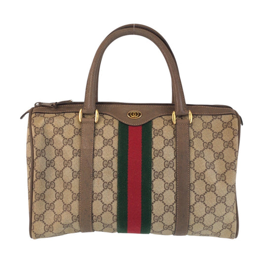 13841
GUCCI グッチ ヴィンテージ オールドグッチ シェリーライン ブラウン マルチカラー ゴールド金具 GGスプリームキャンバス 39 02 007 ハンドバッグ  レディース