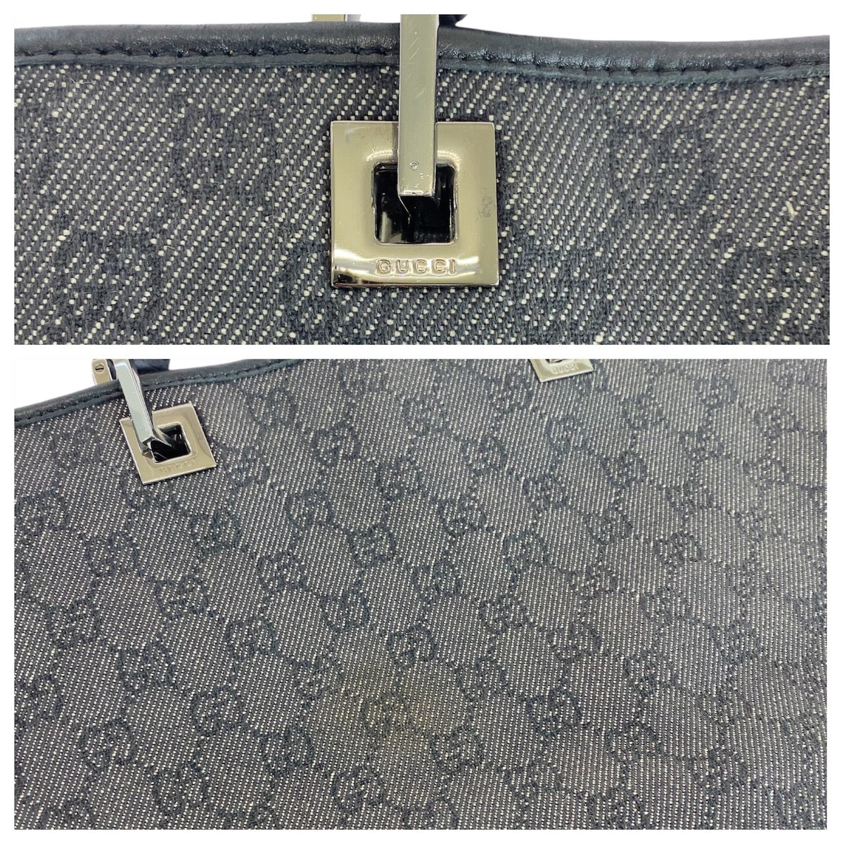 14299
GUCCI グッチ ブラック 黒 シルバー金具 GGキャンバス / レザー 31243 トートバッグ ショルダーバッグ  レディース