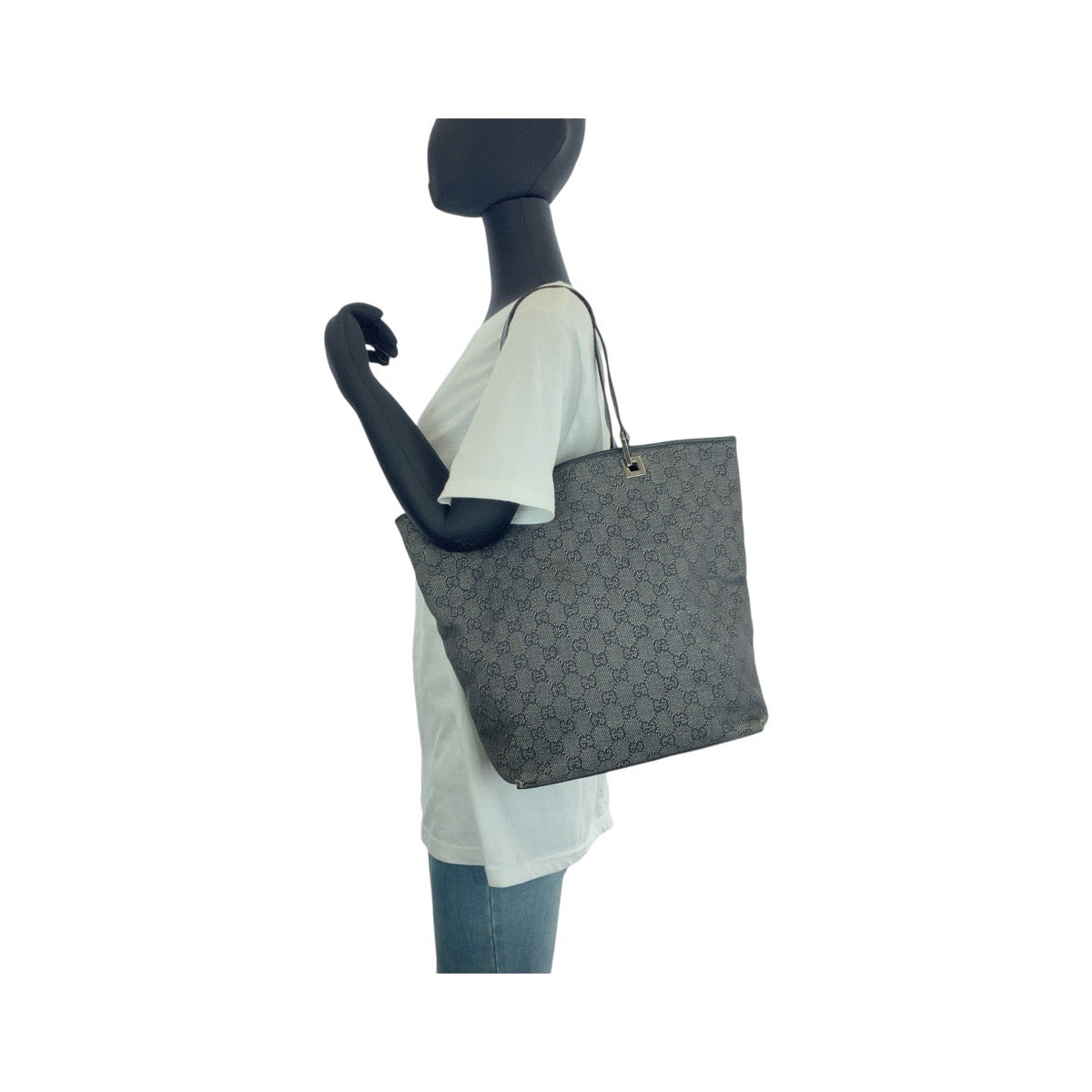 14299
GUCCI グッチ ブラック 黒 シルバー金具 GGキャンバス / レザー 31243 トートバッグ ショルダーバッグ  レディース