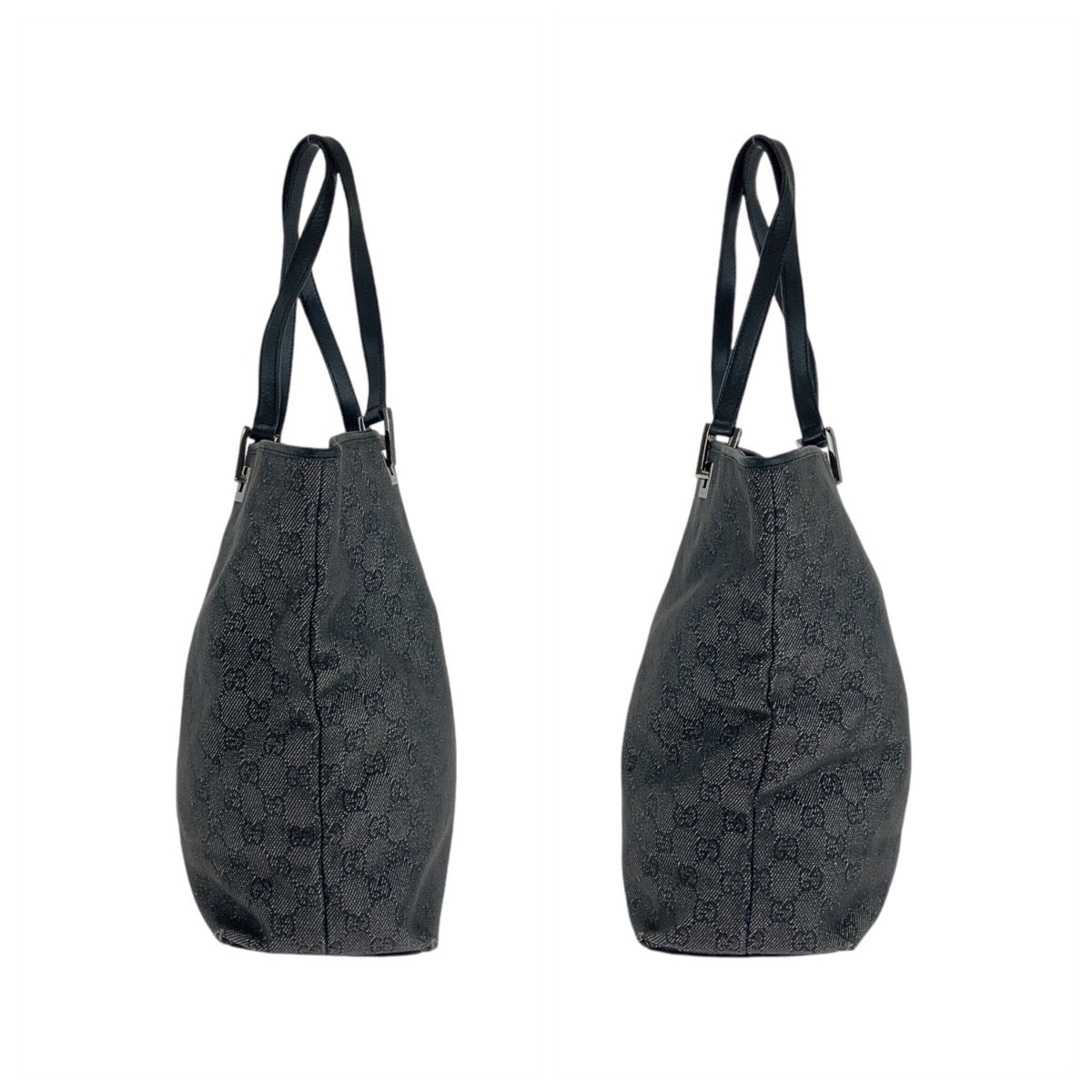 14299
GUCCI グッチ ブラック 黒 シルバー金具 GGキャンバス / レザー 31243 トートバッグ ショルダーバッグ  レディース