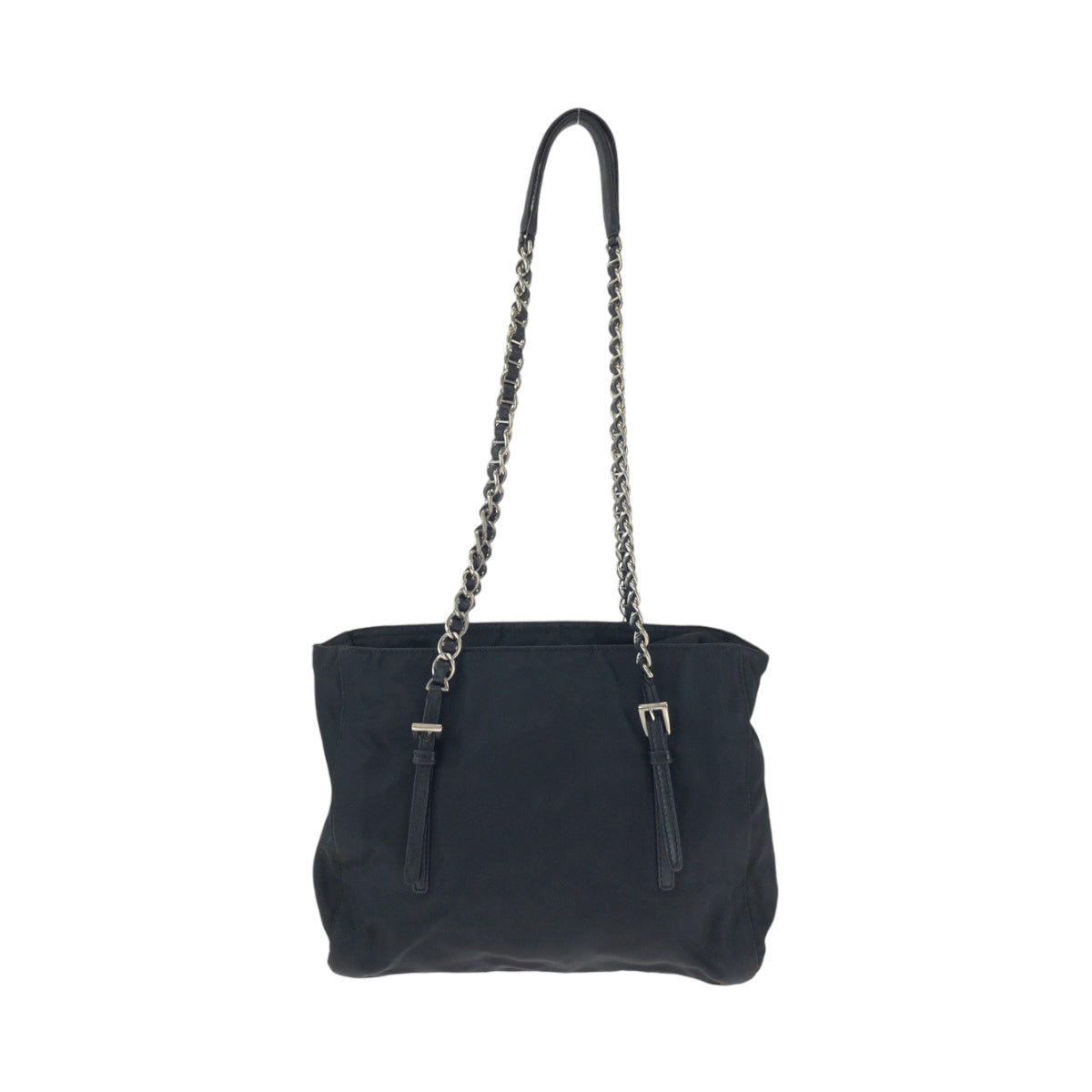 14300
PRADA プラダ ヴィンテージ テスート 三角ロゴプレート ブラック 黒 シルバー金具 ナイロン B7222 チェーンショルダーバッグ トートバッグ  レディース