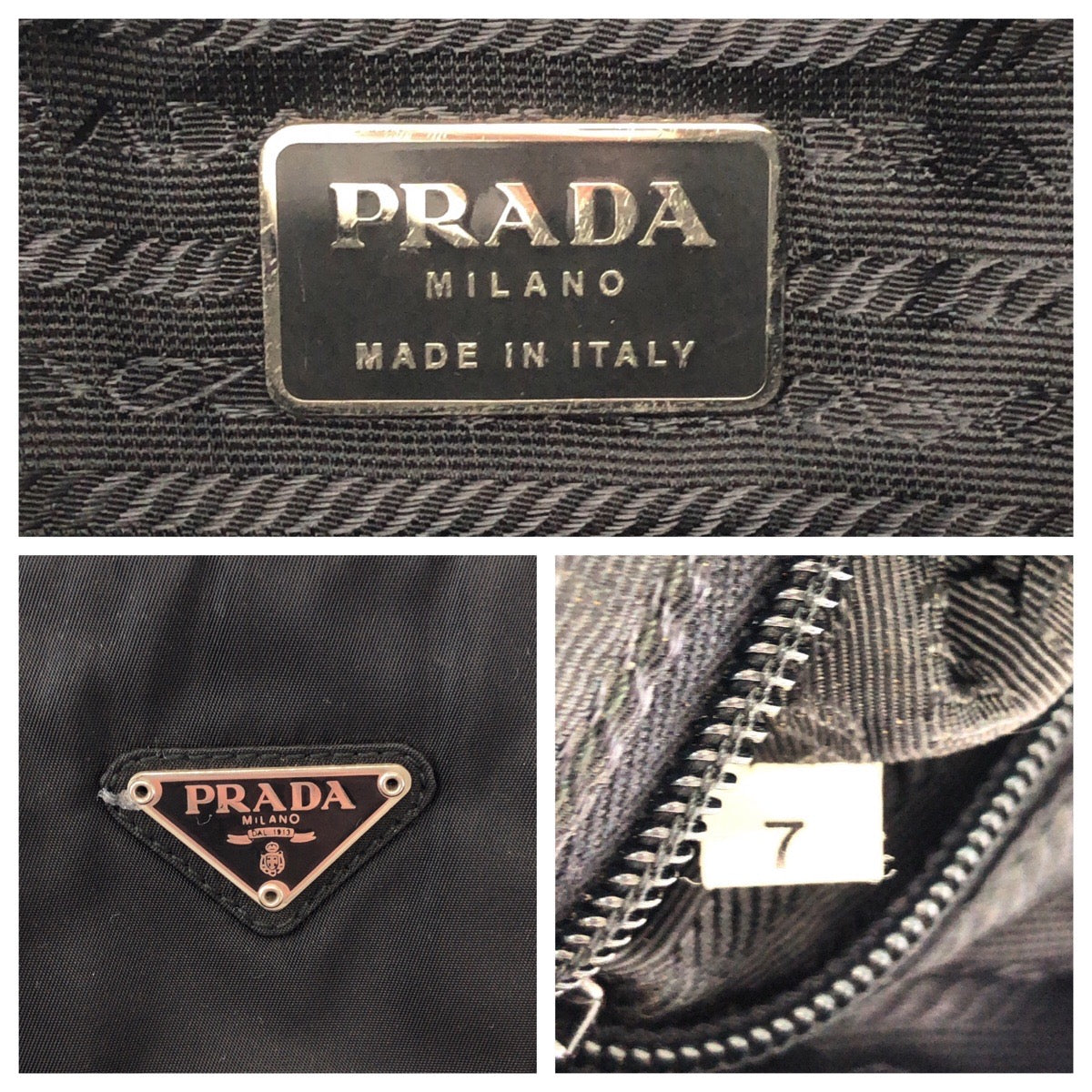 14300
PRADA プラダ ヴィンテージ テスート 三角ロゴプレート ブラック 黒 シルバー金具 ナイロン B7222 チェーンショルダーバッグ トートバッグ  レディース