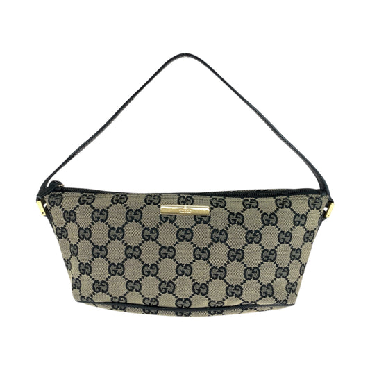 14302
GUCCI グッチ ベージュ ブラック ゴールド金具 GGキャンバス ハンドバッグ アクセサリーポーチ  レディース