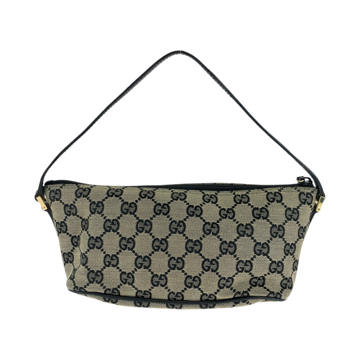 14302
GUCCI グッチ ベージュ ブラック ゴールド金具 GGキャンバス ハンドバッグ アクセサリーポーチ  レディース
