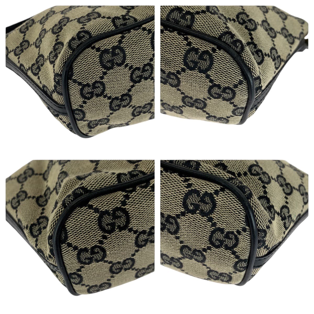 14302
GUCCI グッチ ベージュ ブラック ゴールド金具 GGキャンバス ハンドバッグ アクセサリーポーチ  レディース