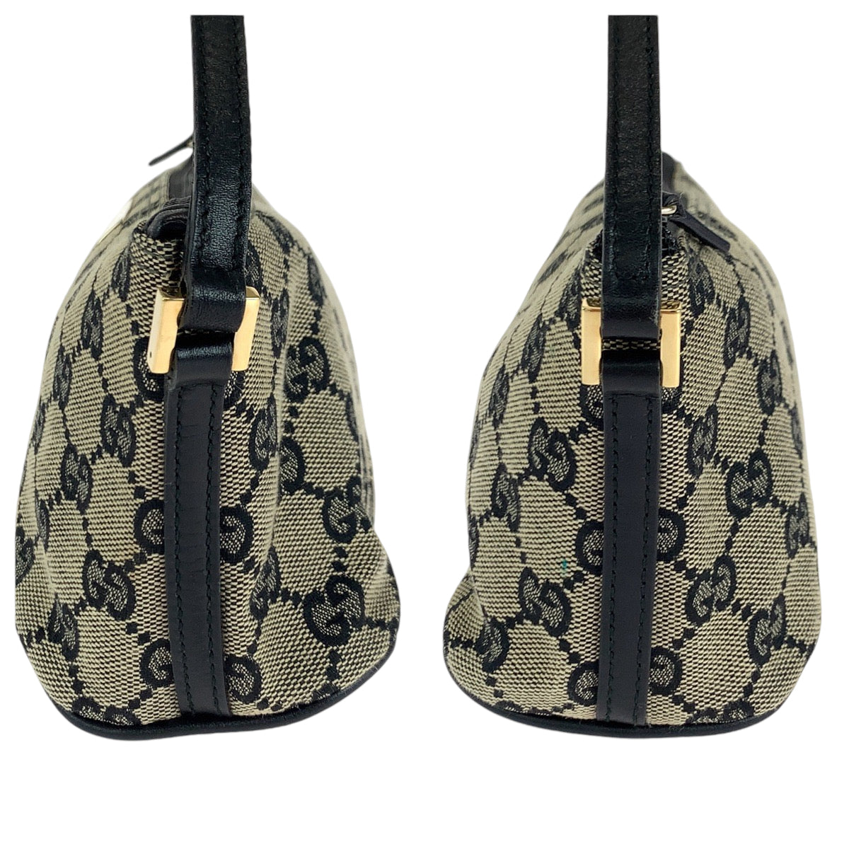 14302
GUCCI グッチ ベージュ ブラック ゴールド金具 GGキャンバス ハンドバッグ アクセサリーポーチ  レディース