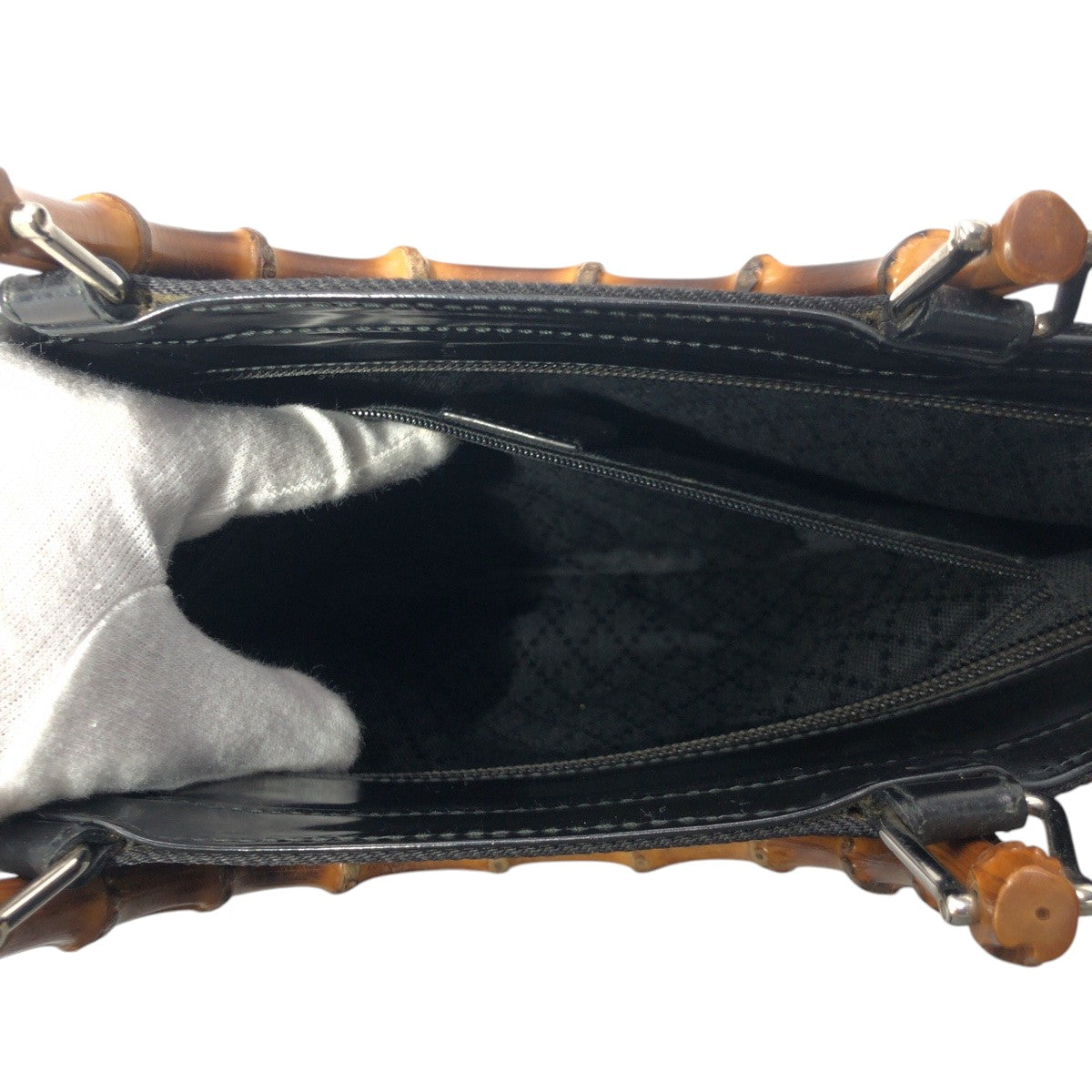 GUCCI グッチ バンブー ブラック 黒 ポリエステル 000 1998 ハンドバッグ トートバッグ  レディース ABP29