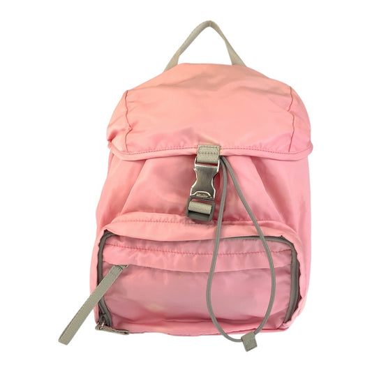 13844
PRADA プラダ テスート 三角ロゴプレート ピンク グレー シルバー金具 ナイロン バックパック リュック  キッズ