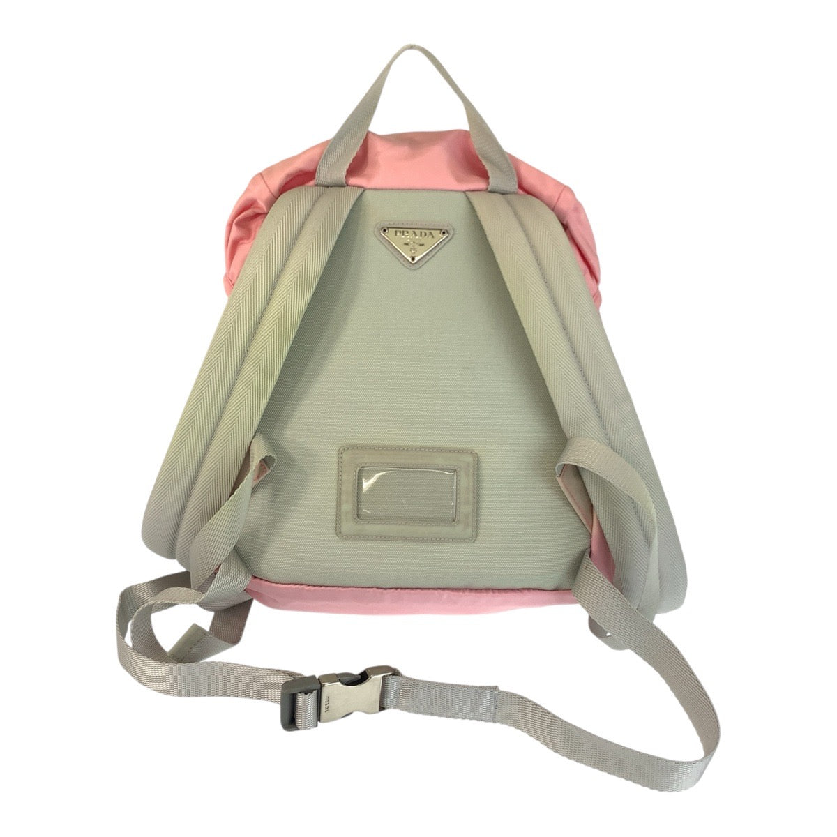 13844
PRADA プラダ テスート 三角ロゴプレート ピンク グレー シルバー金具 ナイロン バックパック リュック  キッズ