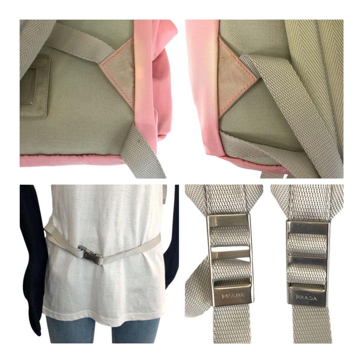 13844
PRADA プラダ テスート 三角ロゴプレート ピンク グレー シルバー金具 ナイロン バックパック リュック  キッズ
