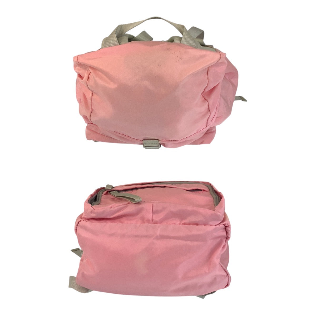 13844
PRADA プラダ テスート 三角ロゴプレート ピンク グレー シルバー金具 ナイロン バックパック リュック  キッズ