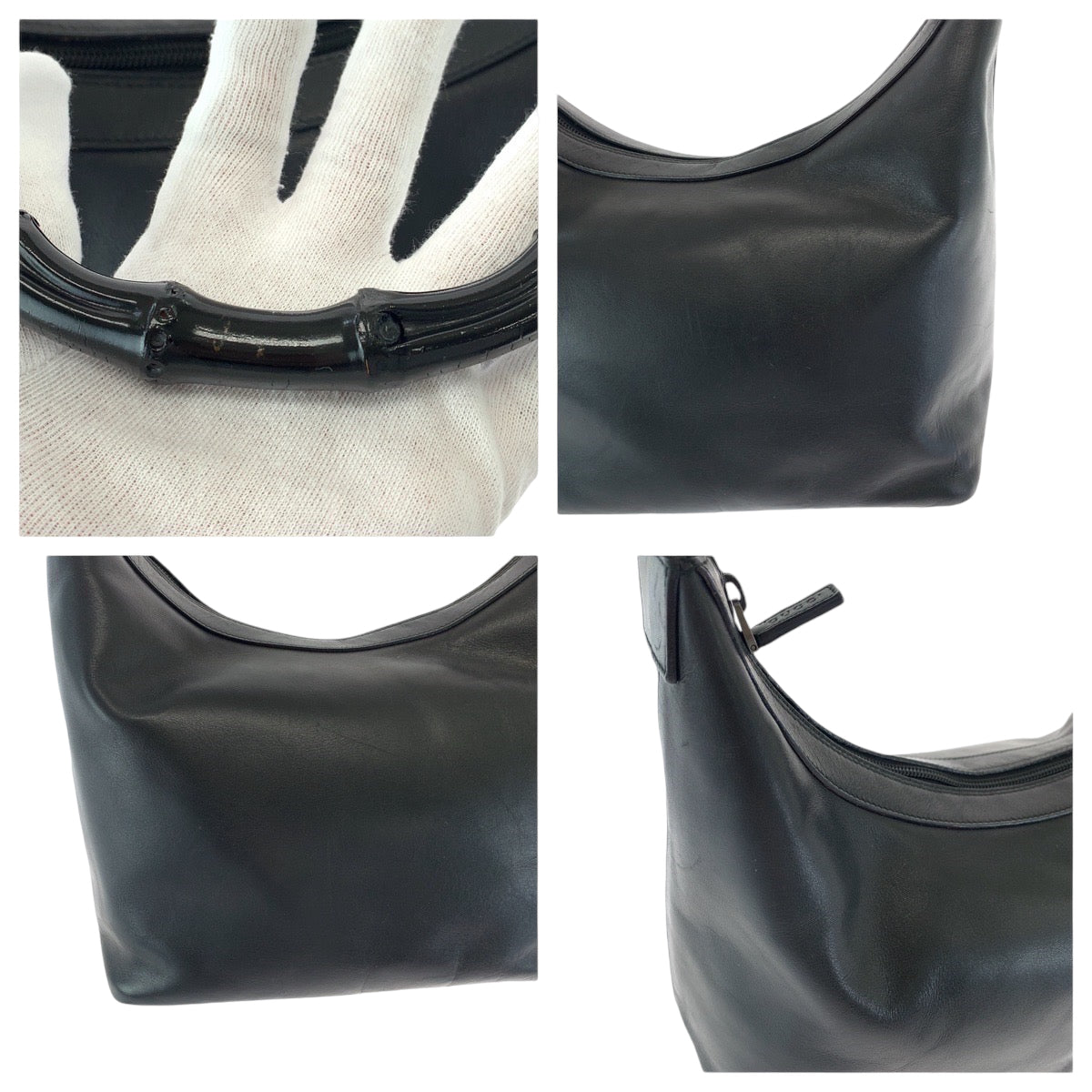 13845
GUCCI グッチ バンブー ブラック 黒 シルバー金具 レザー 010 0531 ワンショルダーバッグ 肩掛け ホーボー  レディース