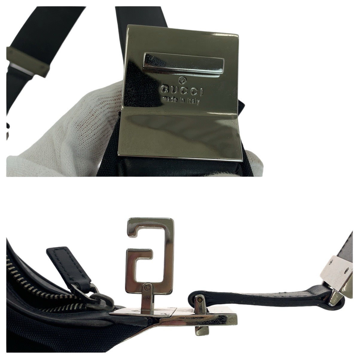 14304
GUCCI グッチ ブラック 黒 シルバー金具 キャンバス / レザー 001 3315 ショルダーバッグ ハンドバッグ  レディース