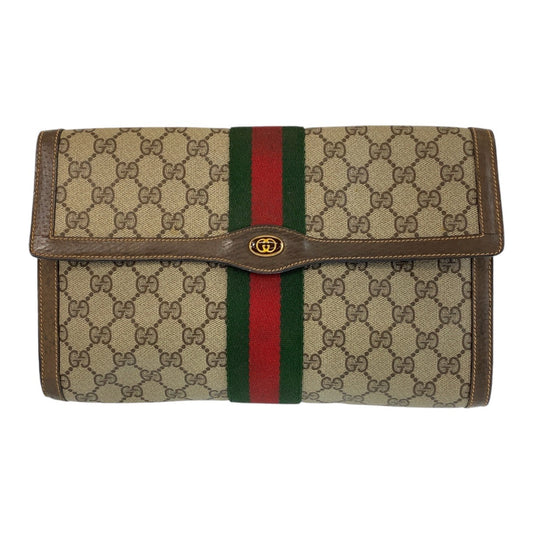 14305
GUCCI グッチ シェリーライン オールドグッチ ベージュ ブラウン GGスプリームキャンバス / レザー 89 01 007 クラッチバッグ  レディース