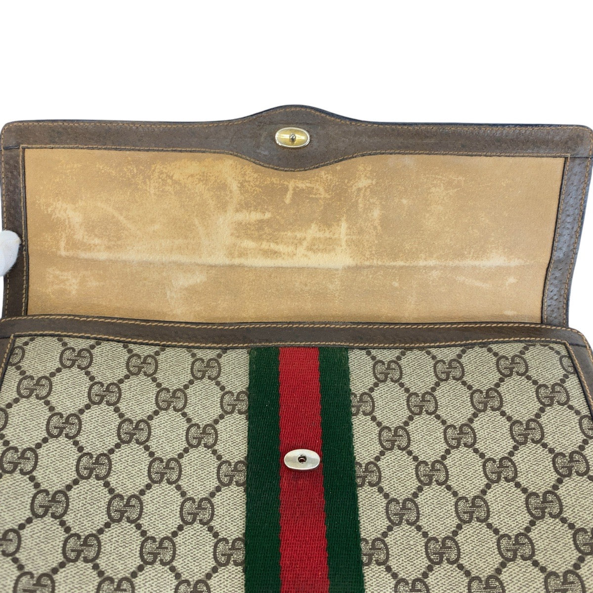 14305
GUCCI グッチ シェリーライン オールドグッチ ベージュ ブラウン GGスプリームキャンバス / レザー 89 01 007 クラッチバッグ  レディース