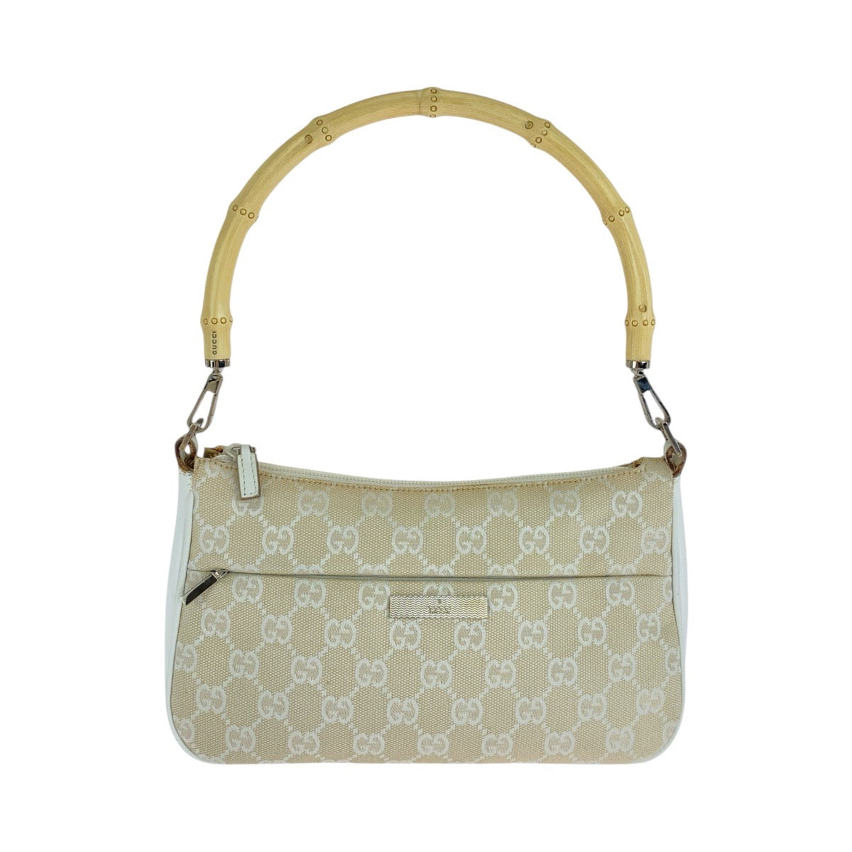 14306
GUCCI グッチ バンブー ホワイト シルバー金具 GGキャンバス / バンブー 001 3870 ショルダーバッグ  レディース