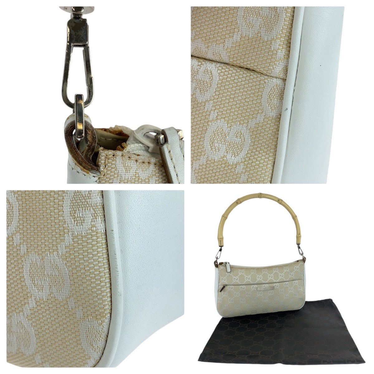 14306
GUCCI グッチ バンブー ホワイト シルバー金具 GGキャンバス / バンブー 001 3870 ショルダーバッグ  レディース