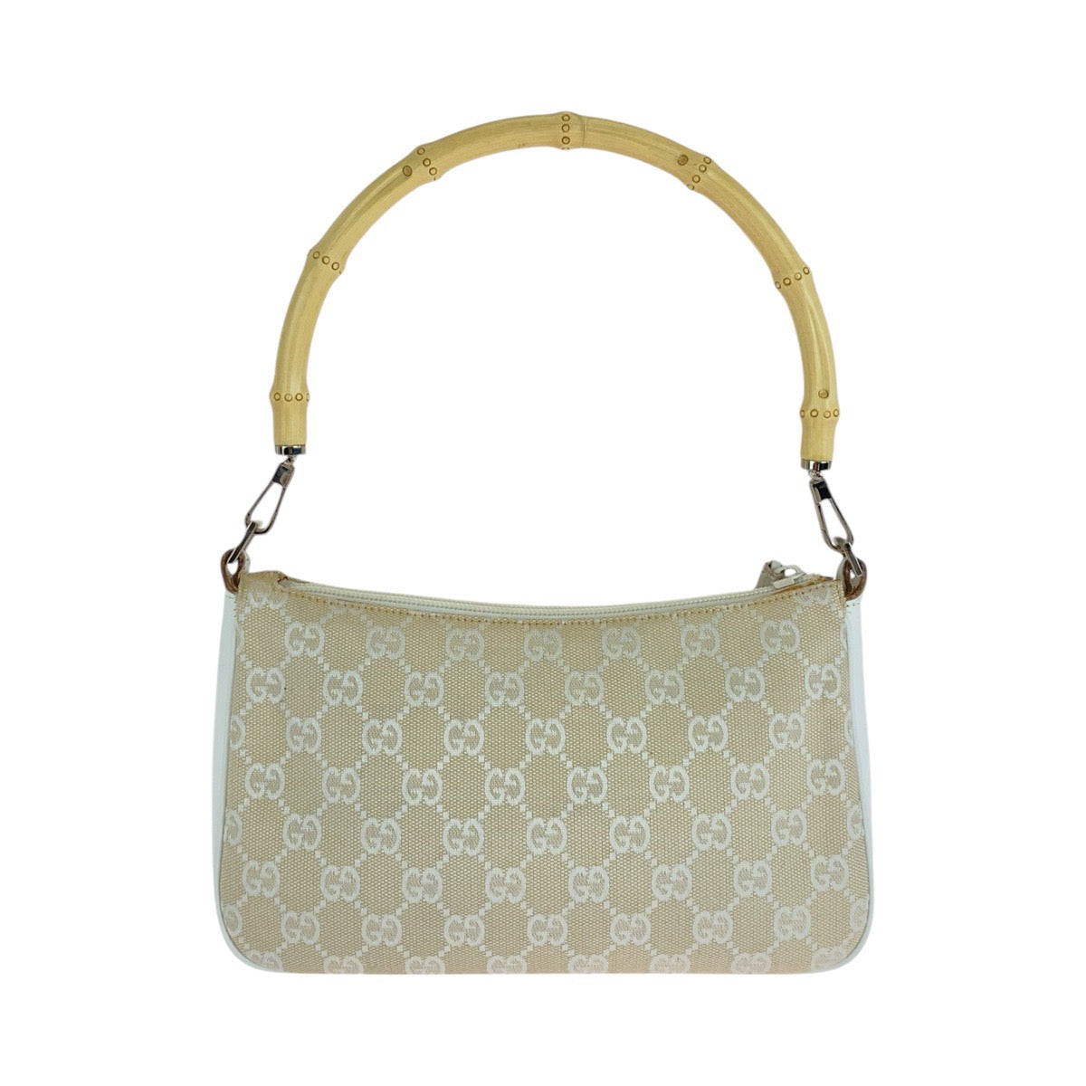 14306
GUCCI グッチ バンブー ホワイト シルバー金具 GGキャンバス / バンブー 001 3870 ショルダーバッグ  レディース