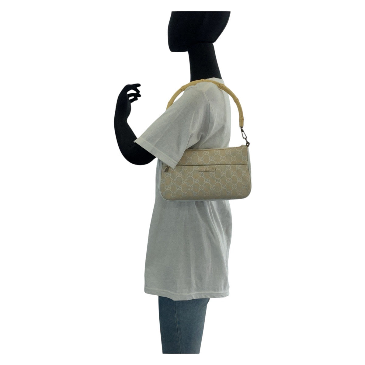 14306
GUCCI グッチ バンブー ホワイト シルバー金具 GGキャンバス / バンブー 001 3870 ショルダーバッグ  レディース