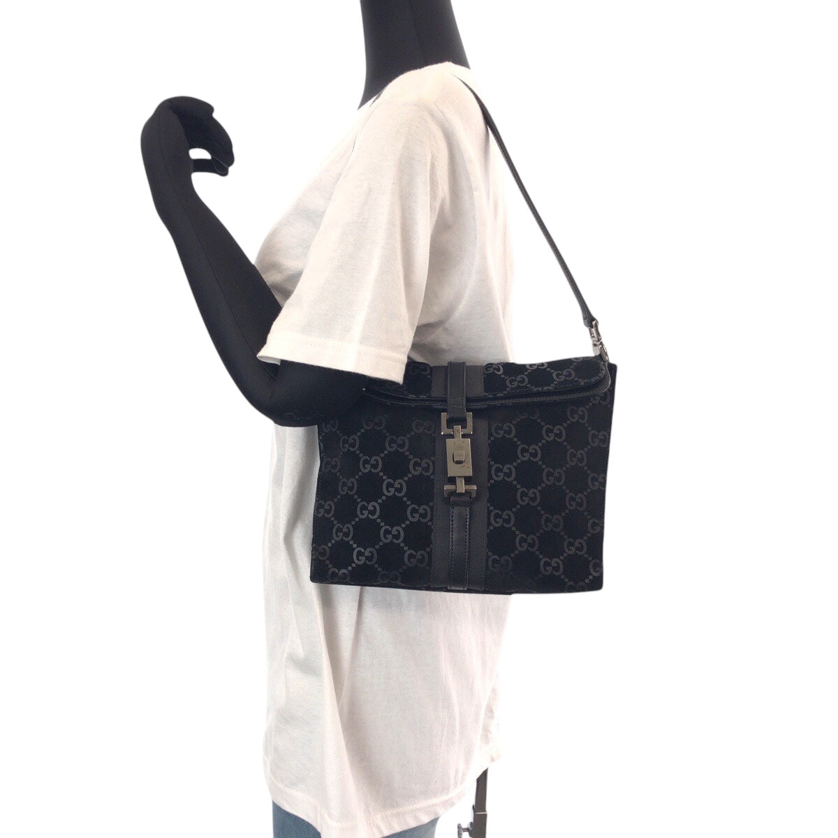 14307
GUCCI グッチ ジャッキーライン ブラック 黒 シルバー金具 スウェード / レザー 001 3734 ショルダーバッグ  レディース