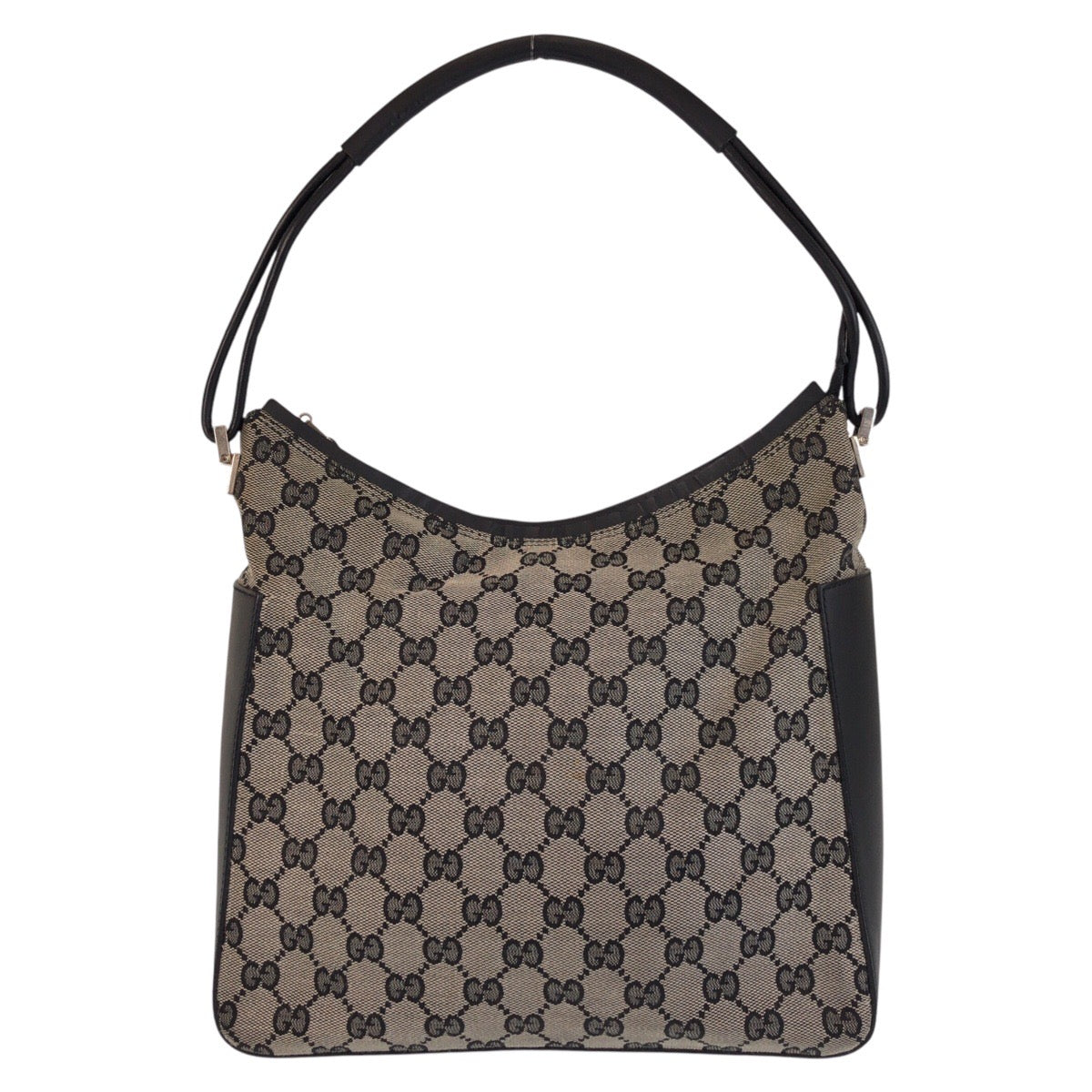13846
GUCCI グッチ グレー ブラック 黒 シルバー金具 GGキャンバス / レザー 001 3766 ショルダーバッグ  レディース
