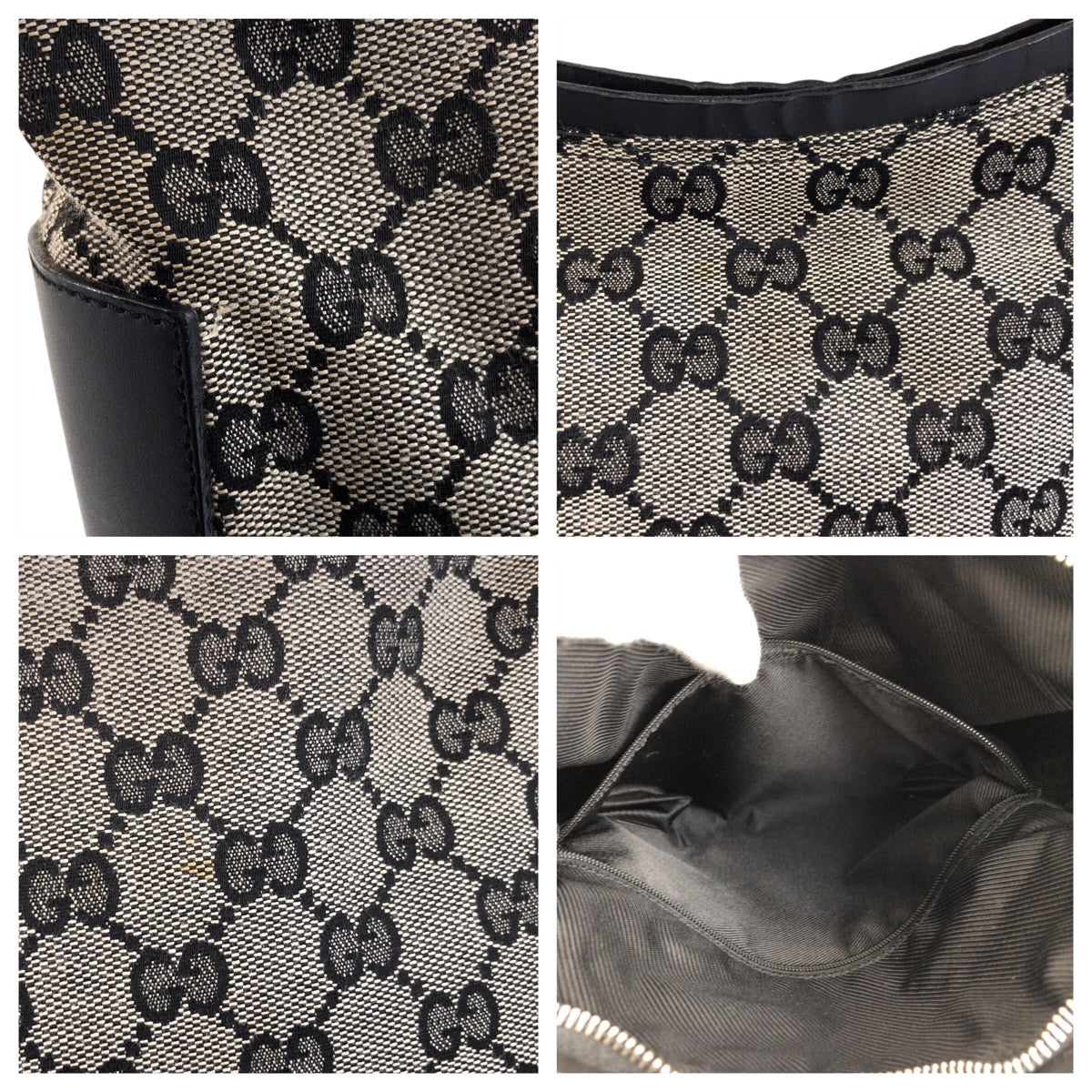 13846
GUCCI グッチ グレー ブラック 黒 シルバー金具 GGキャンバス / レザー 001 3766 ショルダーバッグ  レディース